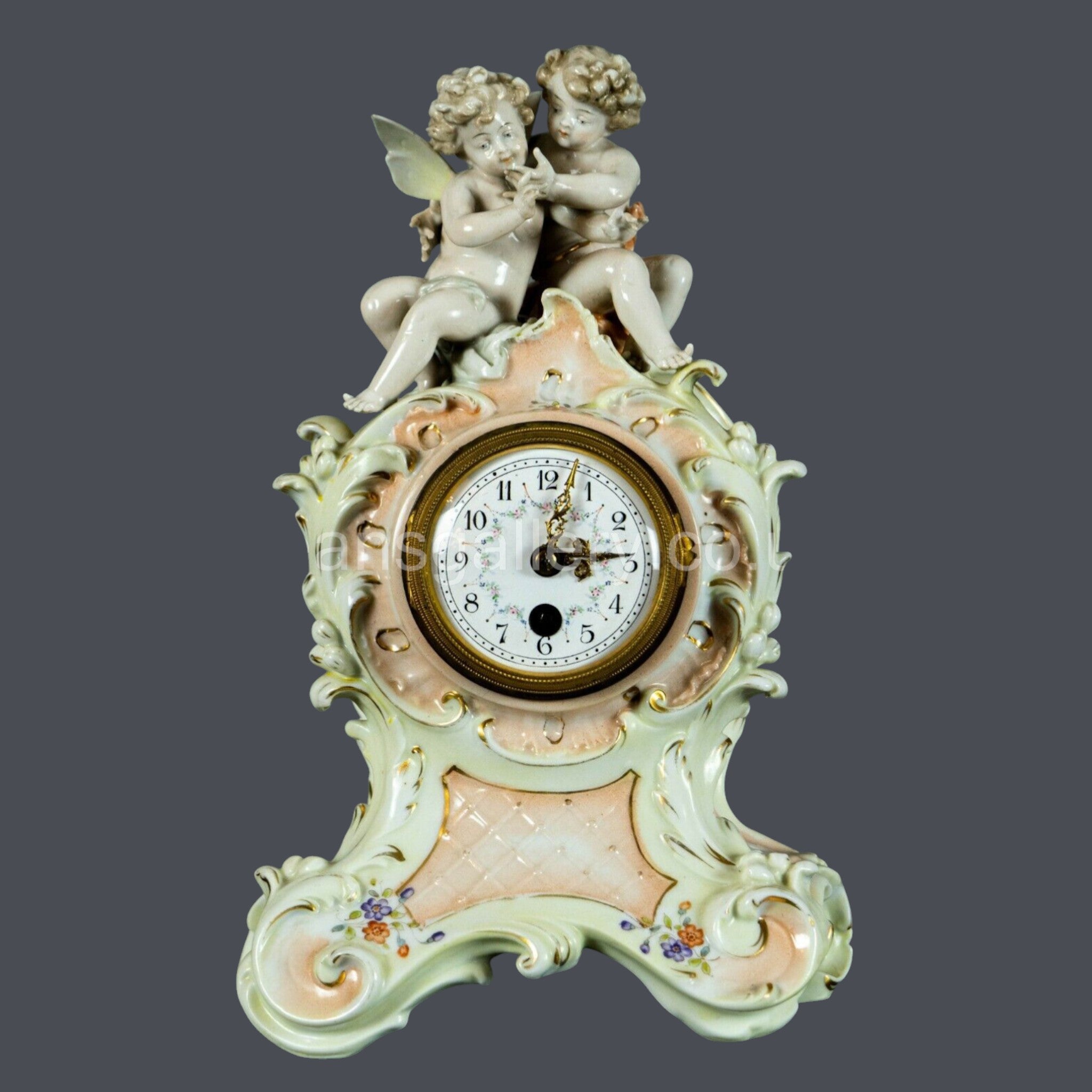 Mantle Clock, German, Porcelain Antique, Richard Eckett & Co