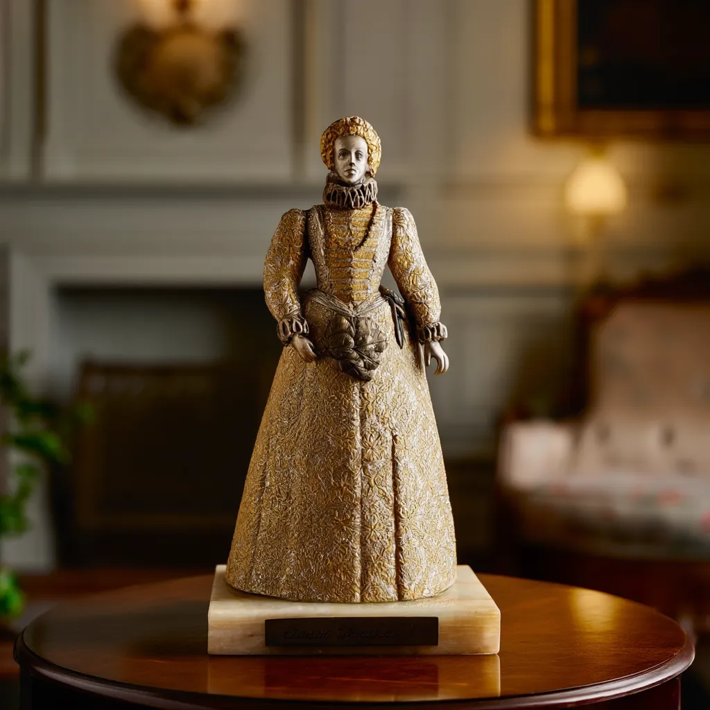 Queen Elizabeth I, Bronze, Gilded and Silvered, Onyx Base, Contemporary
