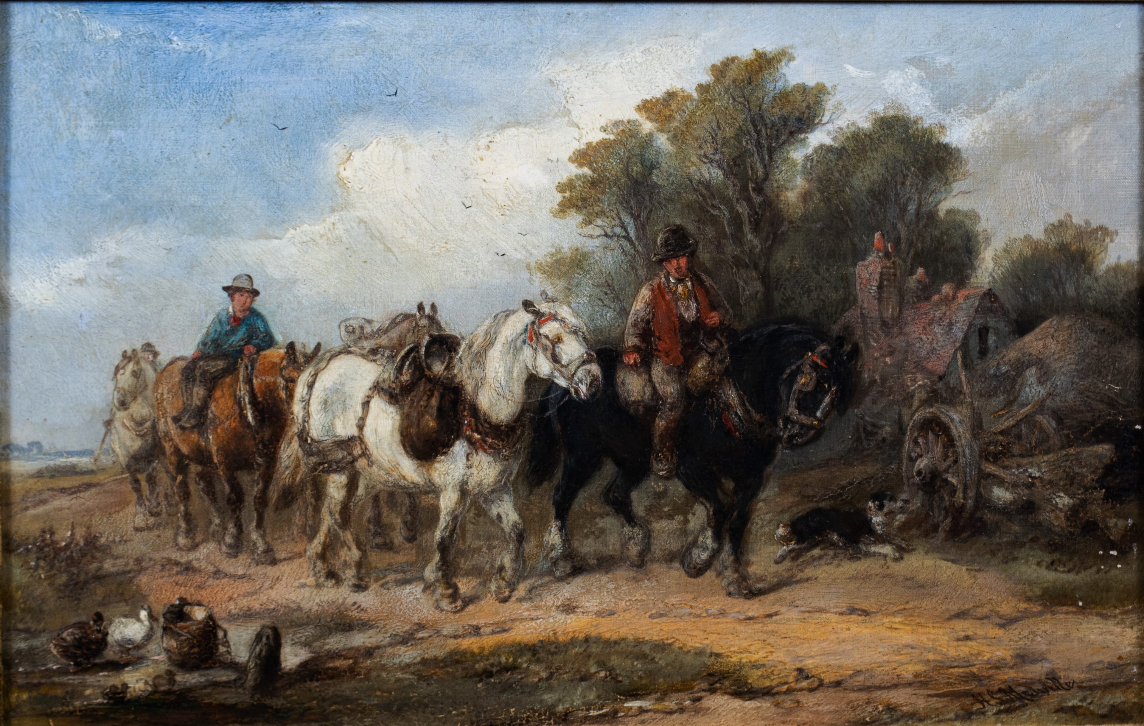 Oil Painting, Travelling Horsemen, Antique, Gilt Frame, Harden Sidney Melville