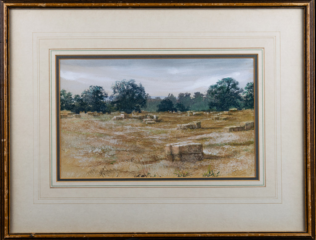 Water colour, Hay stacks, Continental school