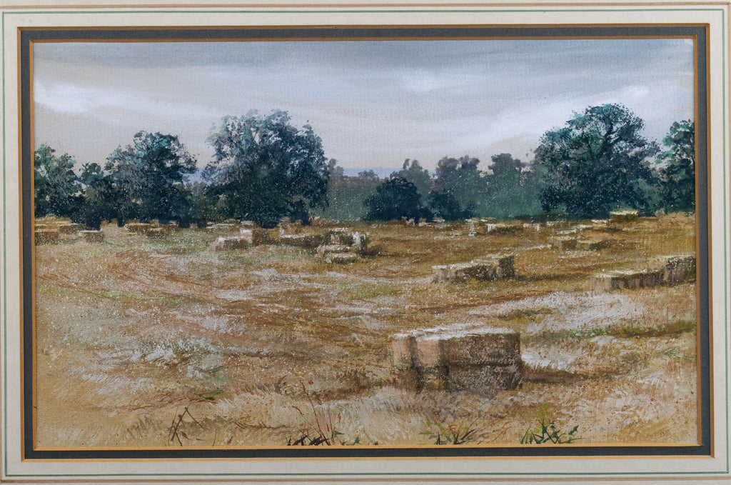 Water colour, Hay stacks, Continental school