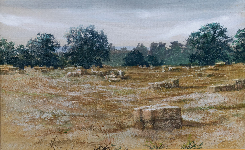 Water colour, Hay stacks, Continental school