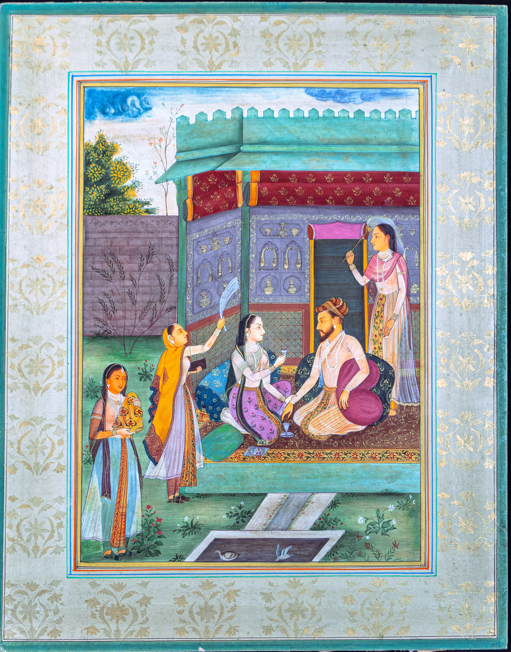 Miniature Painting, Indian, Prince with Princess and consorts