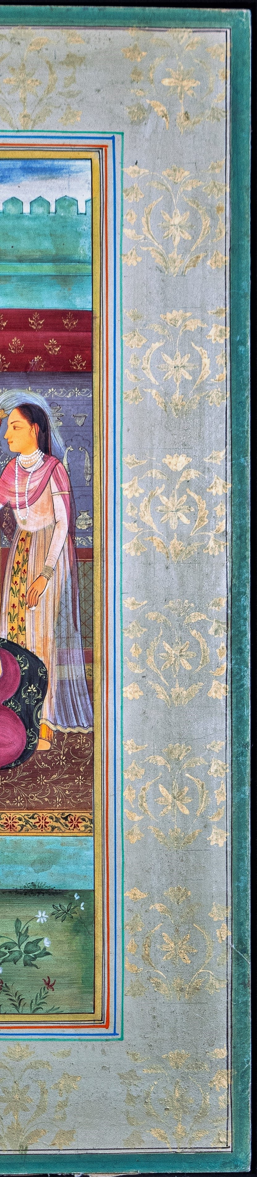 Mughal, Miniature Painting, Gouache, Court Scene, Indian, Antique Style,