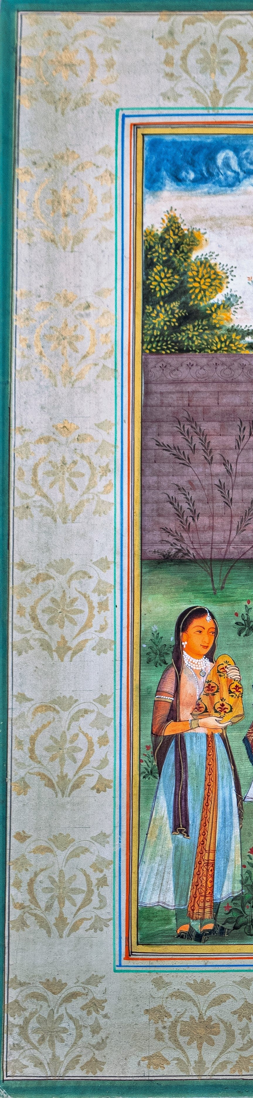 Mughal, Miniature Painting, Gouache, Court Scene, Indian, Antique Style,