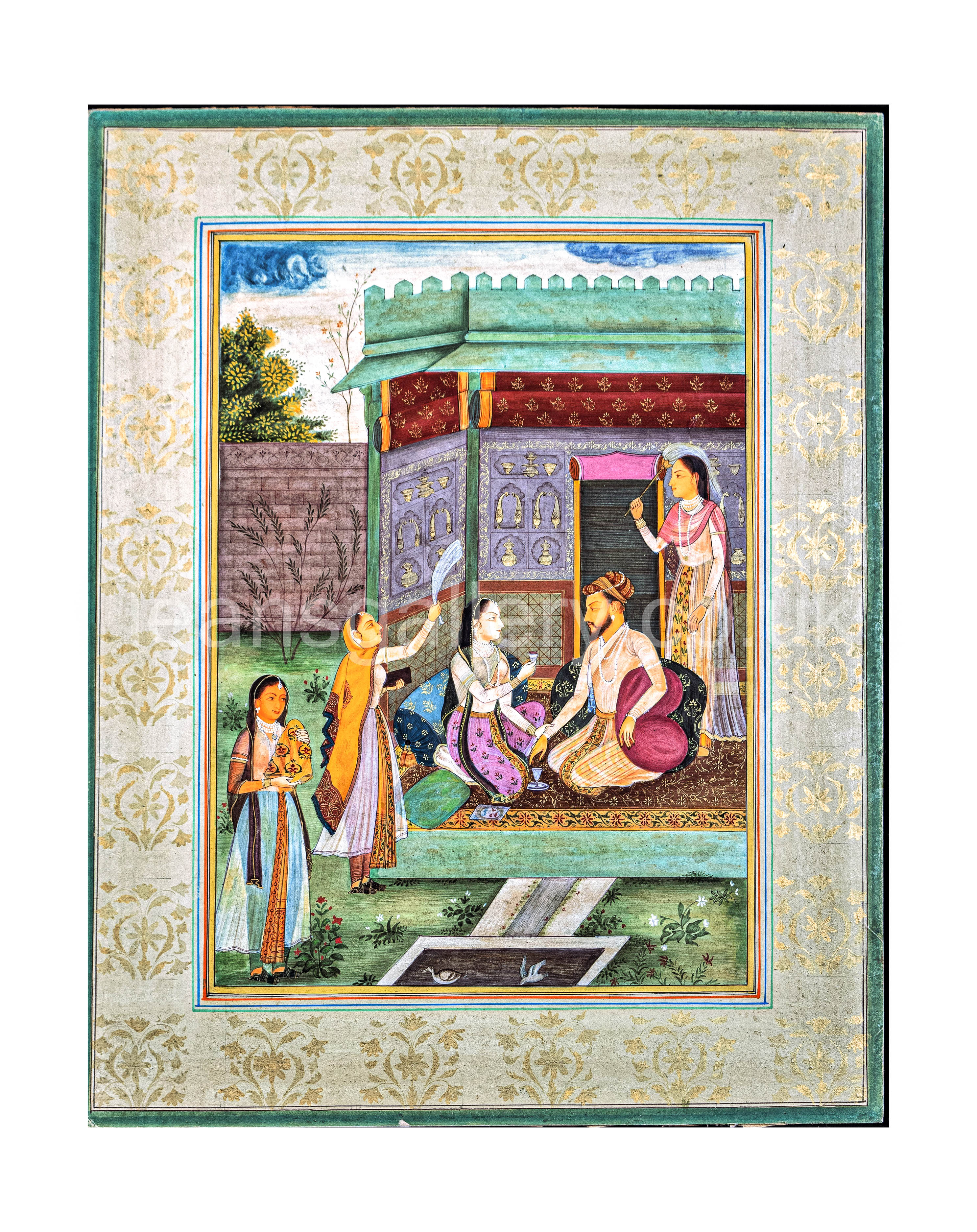 Miniature Painting, Indian, Prince with Princess and consorts
