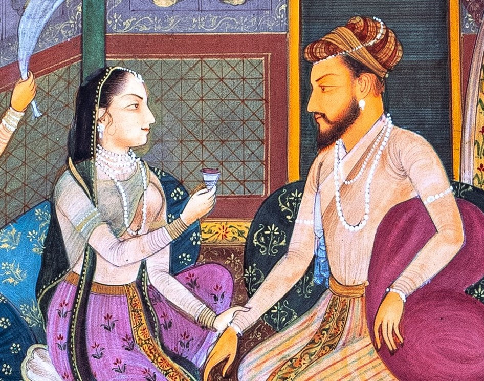 Mughal, Miniature Painting, Gouache, Court Scene, Indian, Antique Style,
