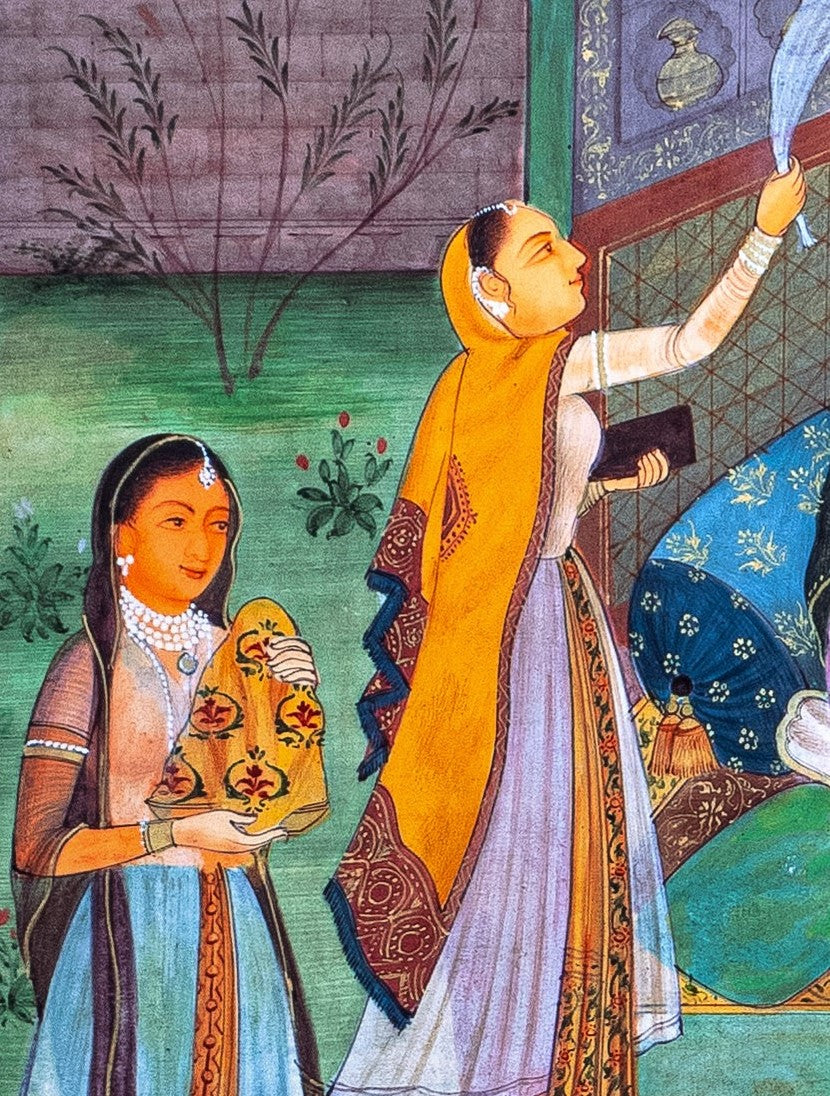 Mughal, Miniature Painting, Gouache, Court Scene, Indian, Antique Style,