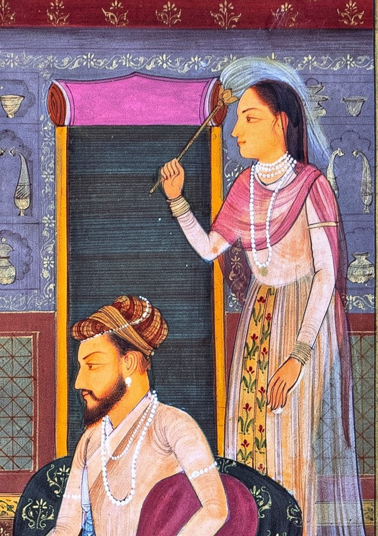 Mughal, Miniature Painting, Gouache, Court Scene, Indian, Antique Style,