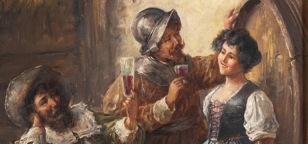 Oil Painting,  A Lively Night at the Tavern, Italian F. Torrini