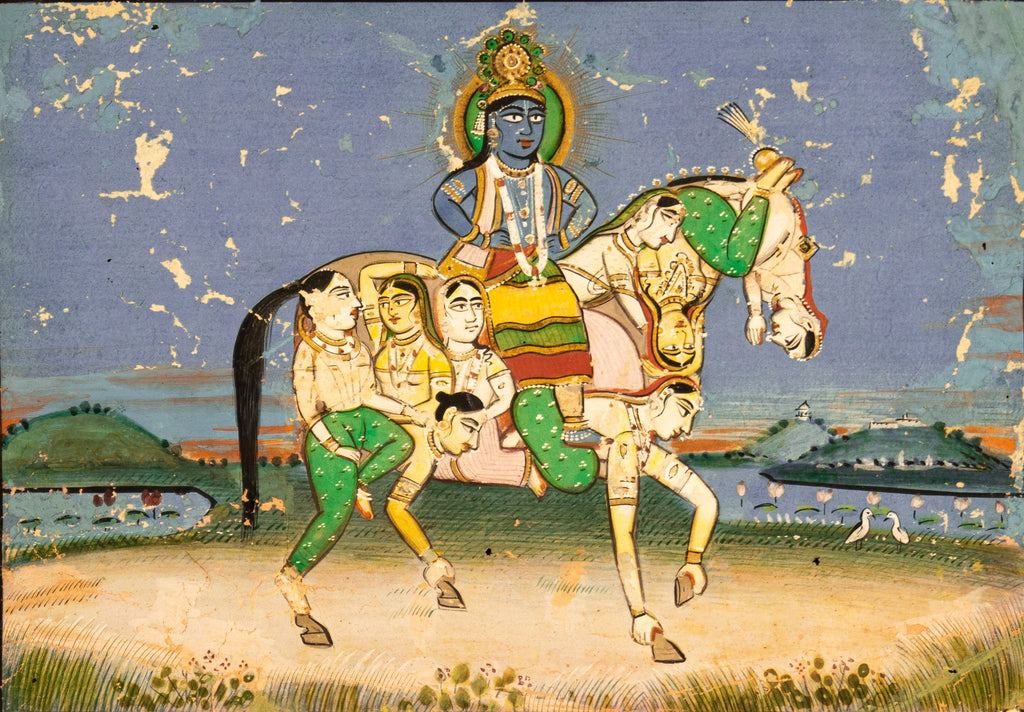 Miniature Painting, Indian, Visnu on a Horse, Antique