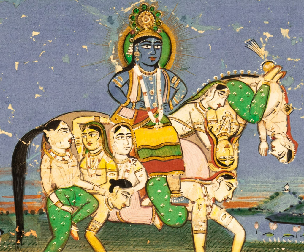 Miniature Painting, Indian, Visnu on a Horse, Antique