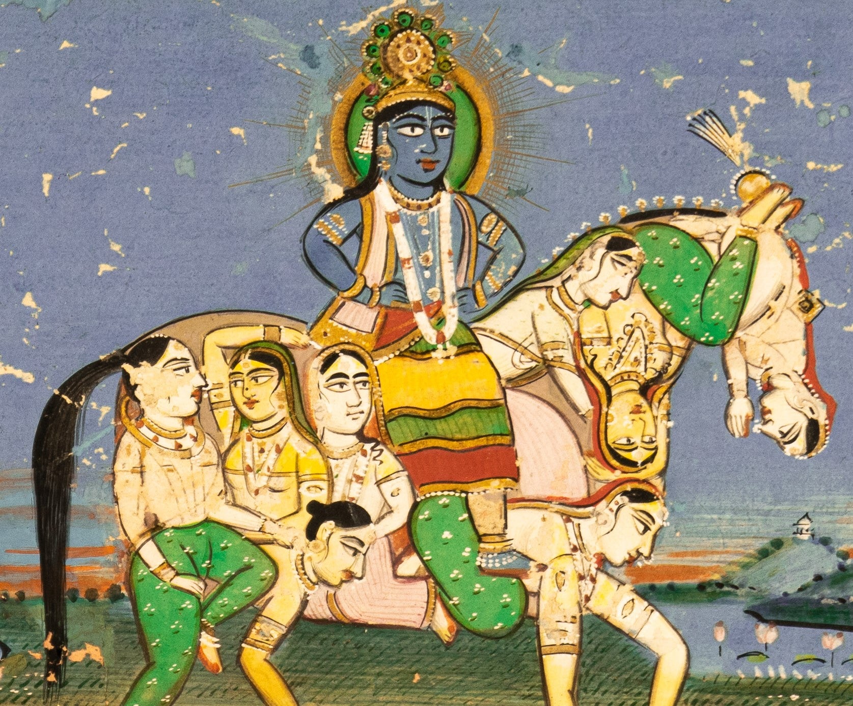 Miniature Painting, Indian, Visnu on a Horse, Antique