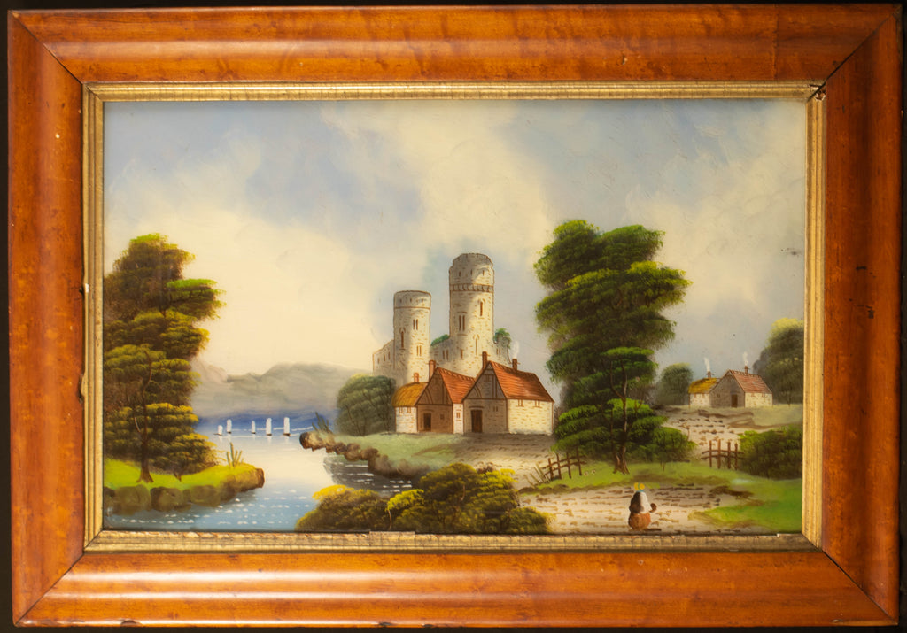 Antique, 19th C, English, reverse glass painting