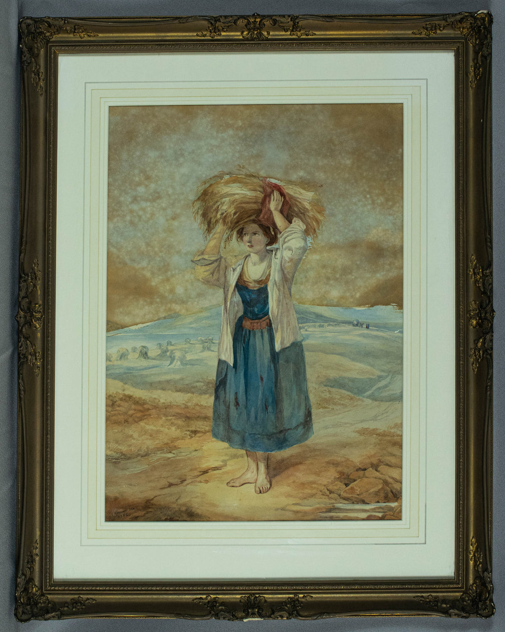 Antique, watercolour painting, by French artist, Jules Bouvier, (1800-1867)
