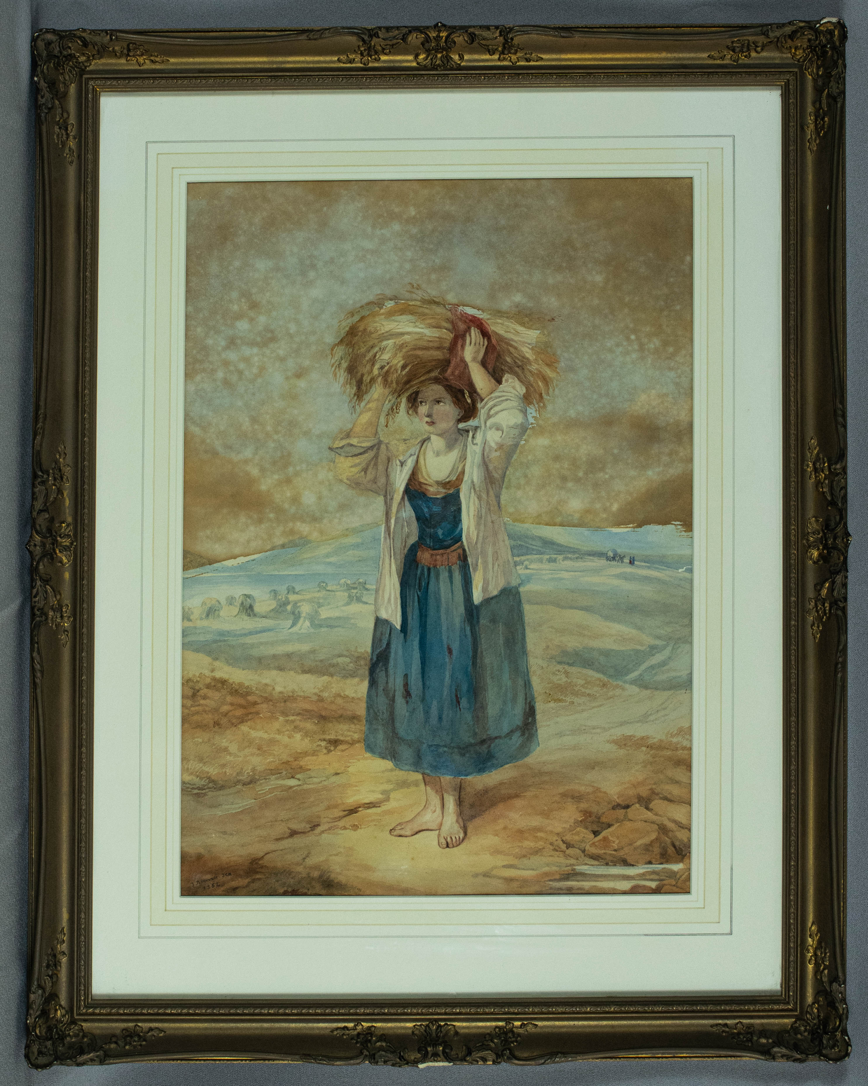 Antique, watercolour painting, by French artist, Jules Bouvier, (1800-1867)