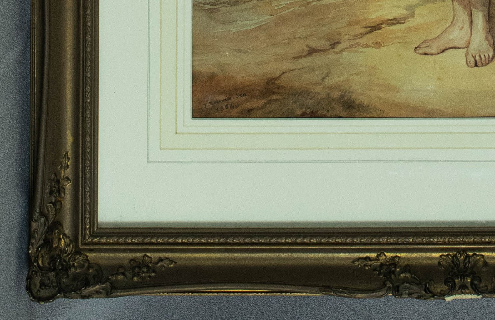 Antique, watercolour painting, by French artist, Jules Bouvier, (1800-1867)