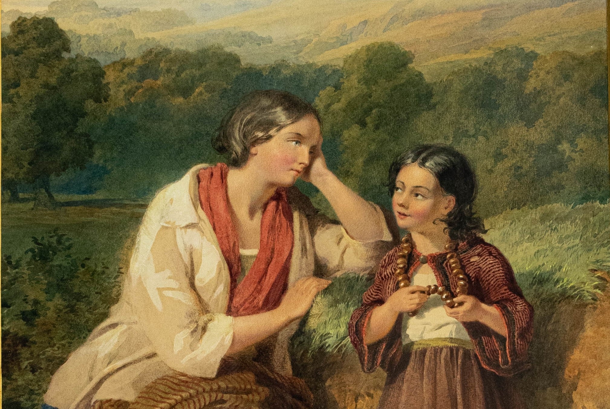 Water Colour, Antique, 19th C, gilt framed, Tender Moments, John Henry Mole (1814–1886)