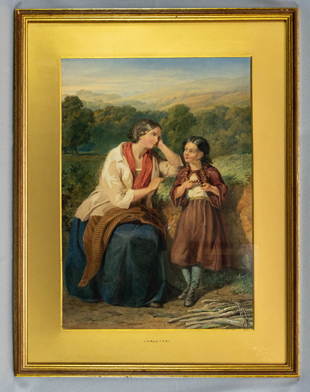 Water Colour, Antique, 19th C, gilt framed, Tender Moments, John Henry Mole (1814–1886)
