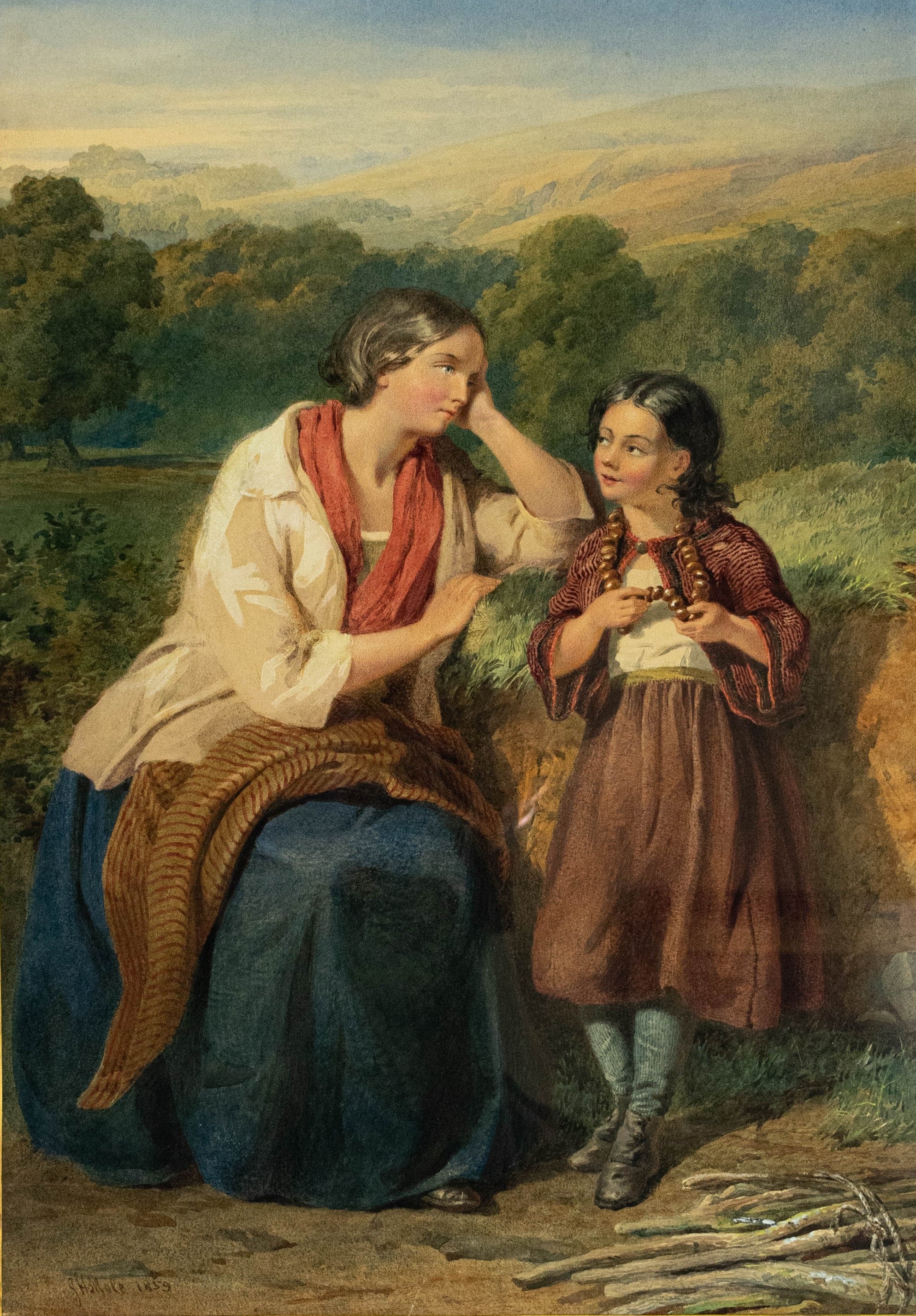 Water Colour, Antique, 19th C, gilt framed, Tender Moments, John Henry Mole (1814–1886)