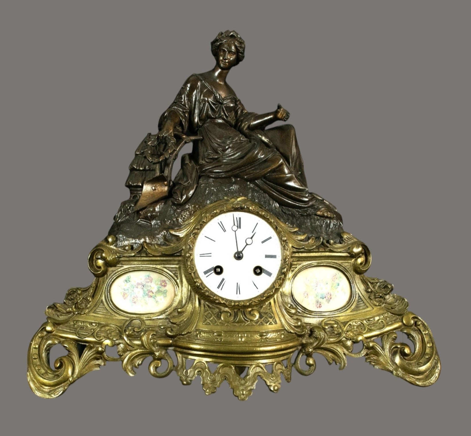 Antique French Figural Mantel Clock – Samuel Marti, Bronze & Ormolu, Seated Lady, 19th Century