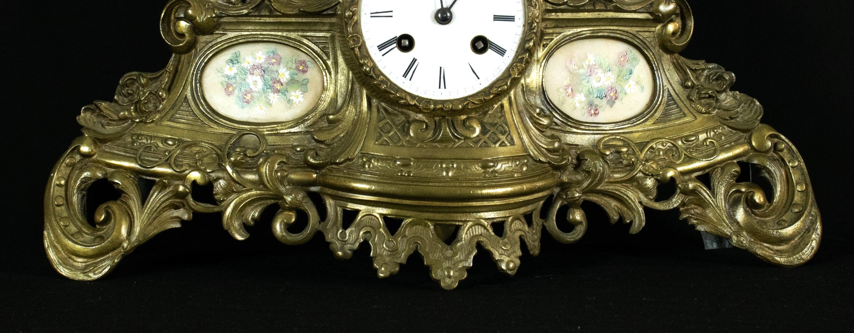 Stunning Antique French Figural Mantel Clock, Brass & Bronze Finish, Lady Garden Scene, c.19th Century