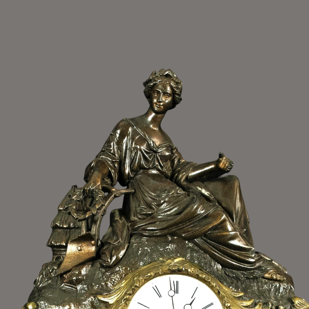 Antique French Figural Mantel Clock – Samuel Marti, Bronze & Ormolu, Seated Lady, 19th Century