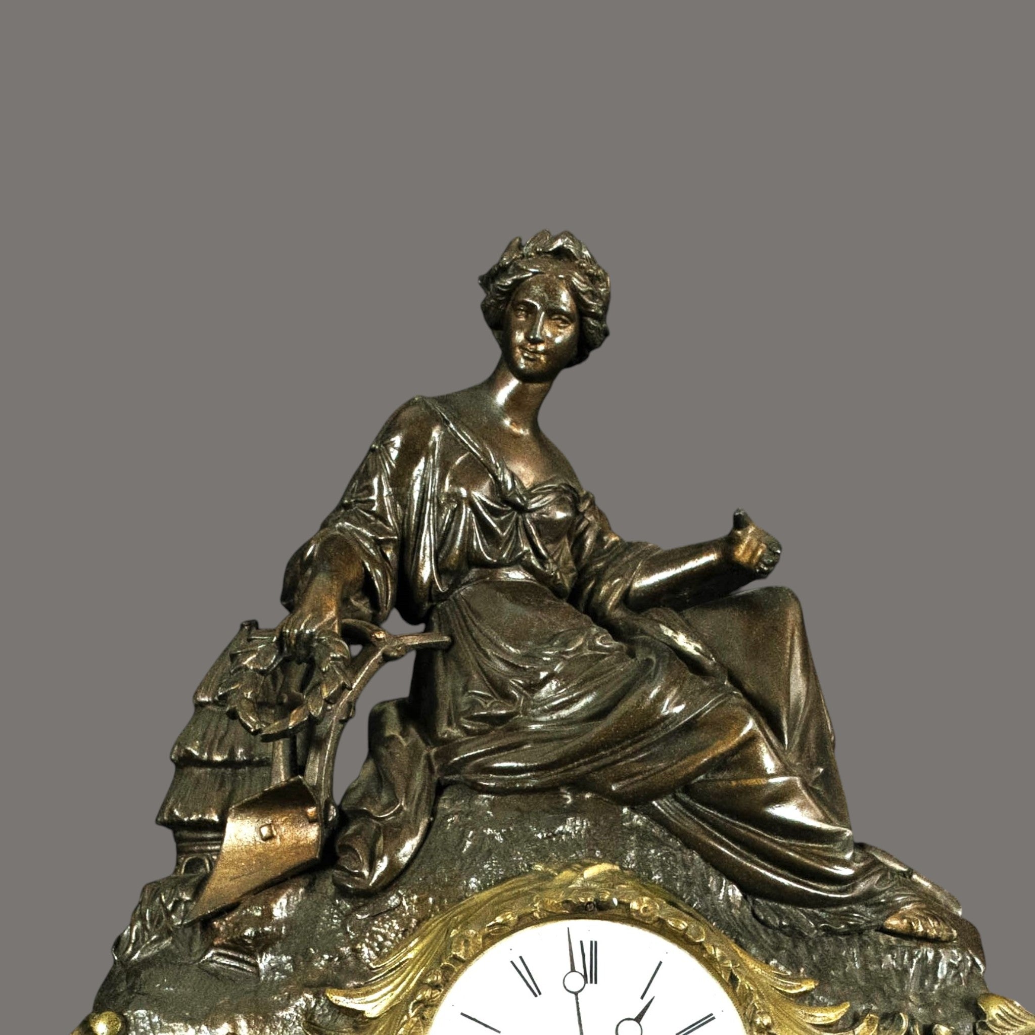 Antique French Figural Mantel Clock – Samuel Marti, Bronze & Ormolu, Seated Lady, 19th Century