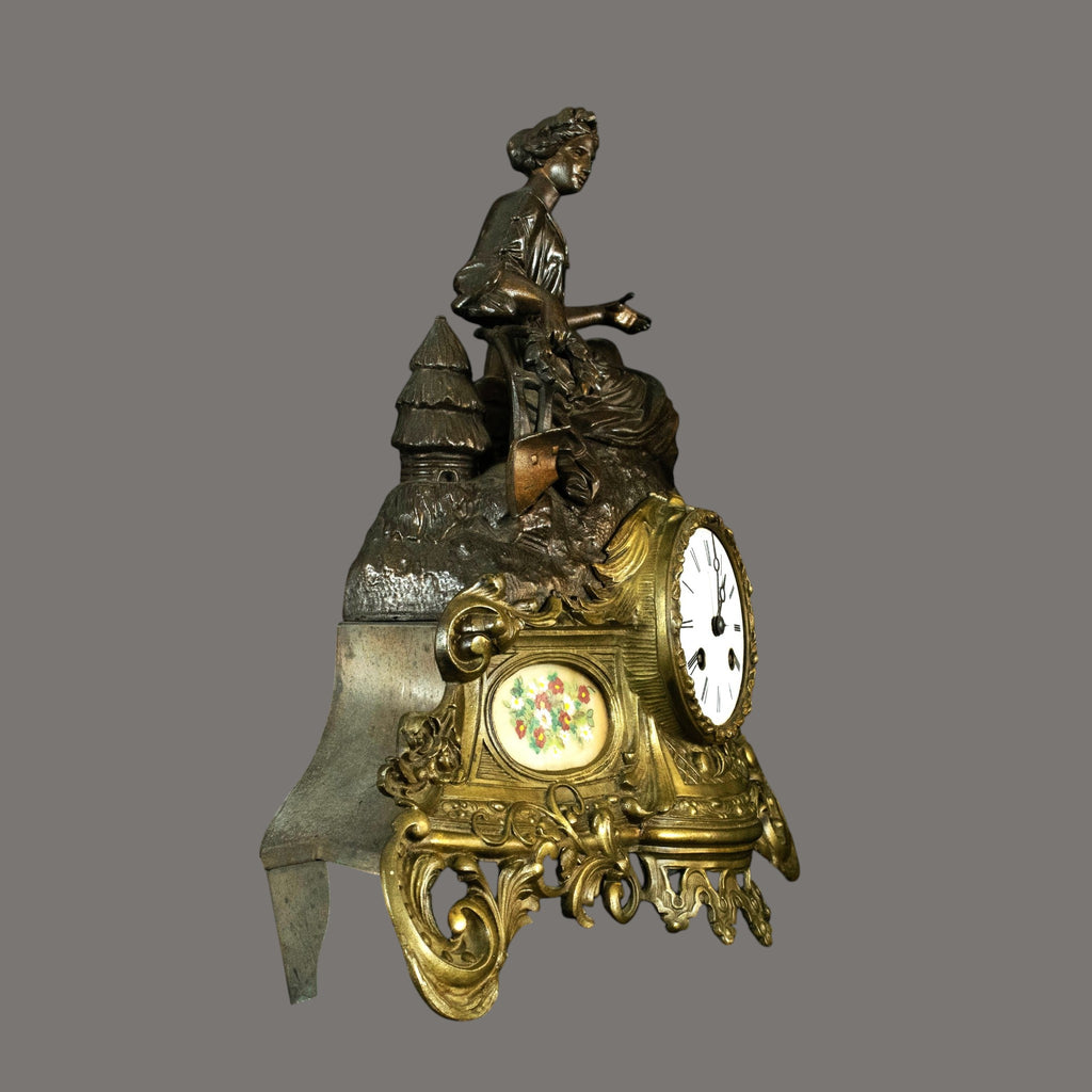 Antique French Figural Mantel Clock – Samuel Marti, Bronze & Ormolu, Seated Lady, 19th Century