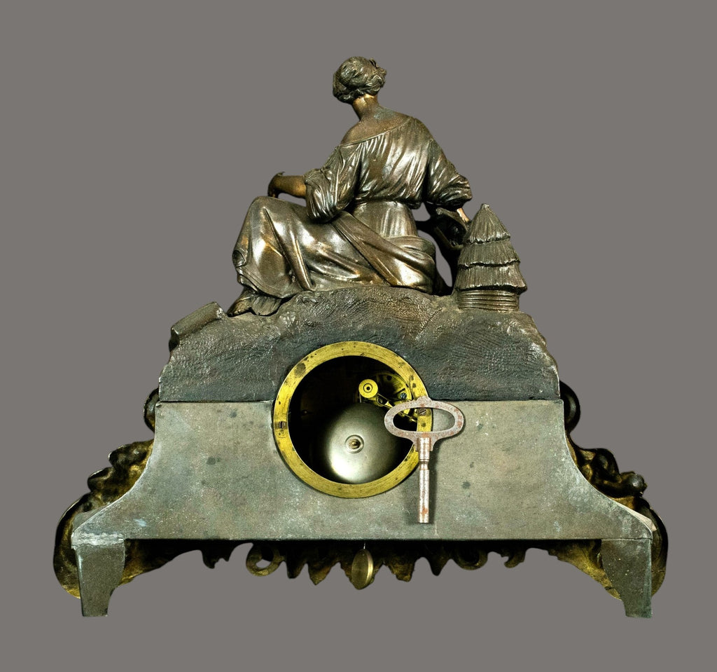 Antique French Figural Mantel Clock – Samuel Marti, Bronze & Ormolu, Seated Lady, 19th Century