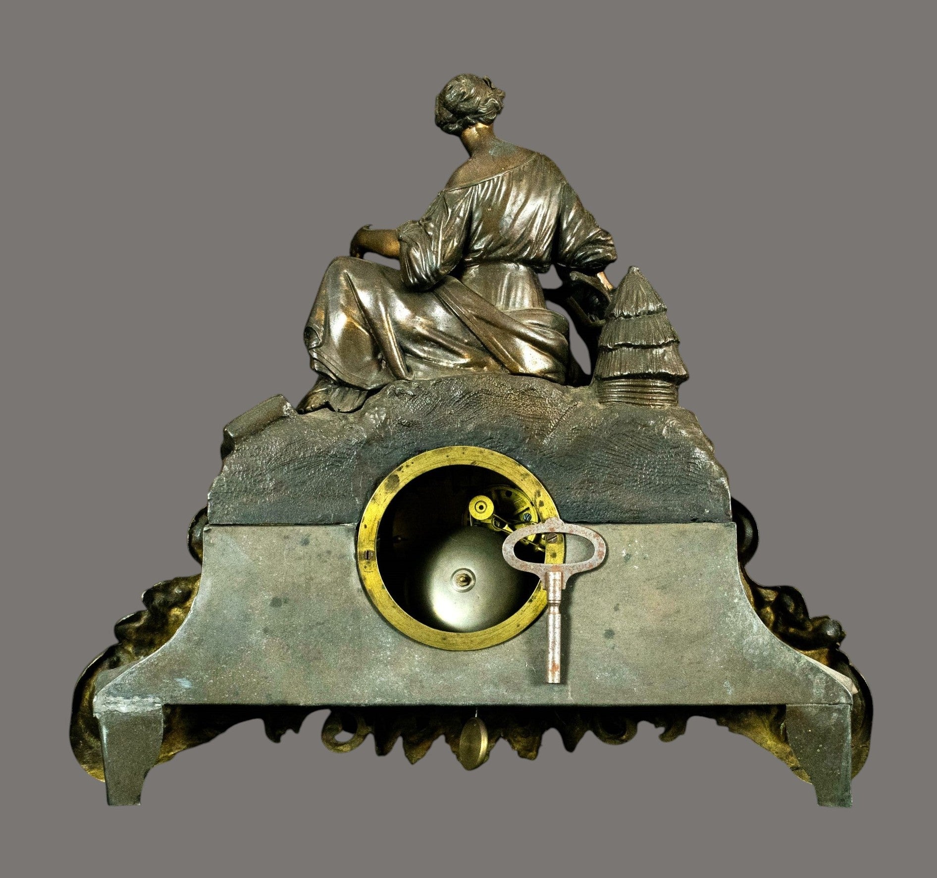 Antique French Figural Mantel Clock – Samuel Marti, Bronze & Ormolu, Seated Lady, 19th Century