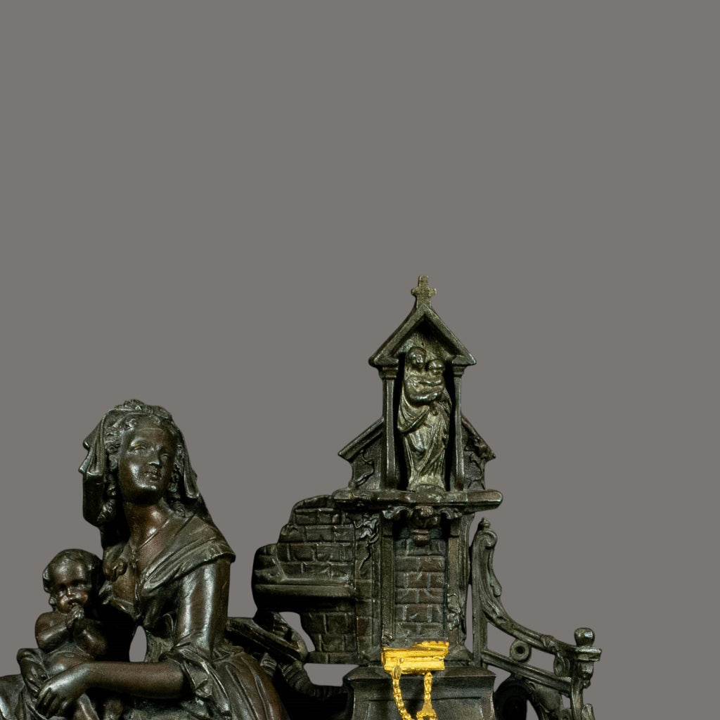 Antique Mantle Clock, 19th Century, French, Gilt Bronze – Mother & Child Figure