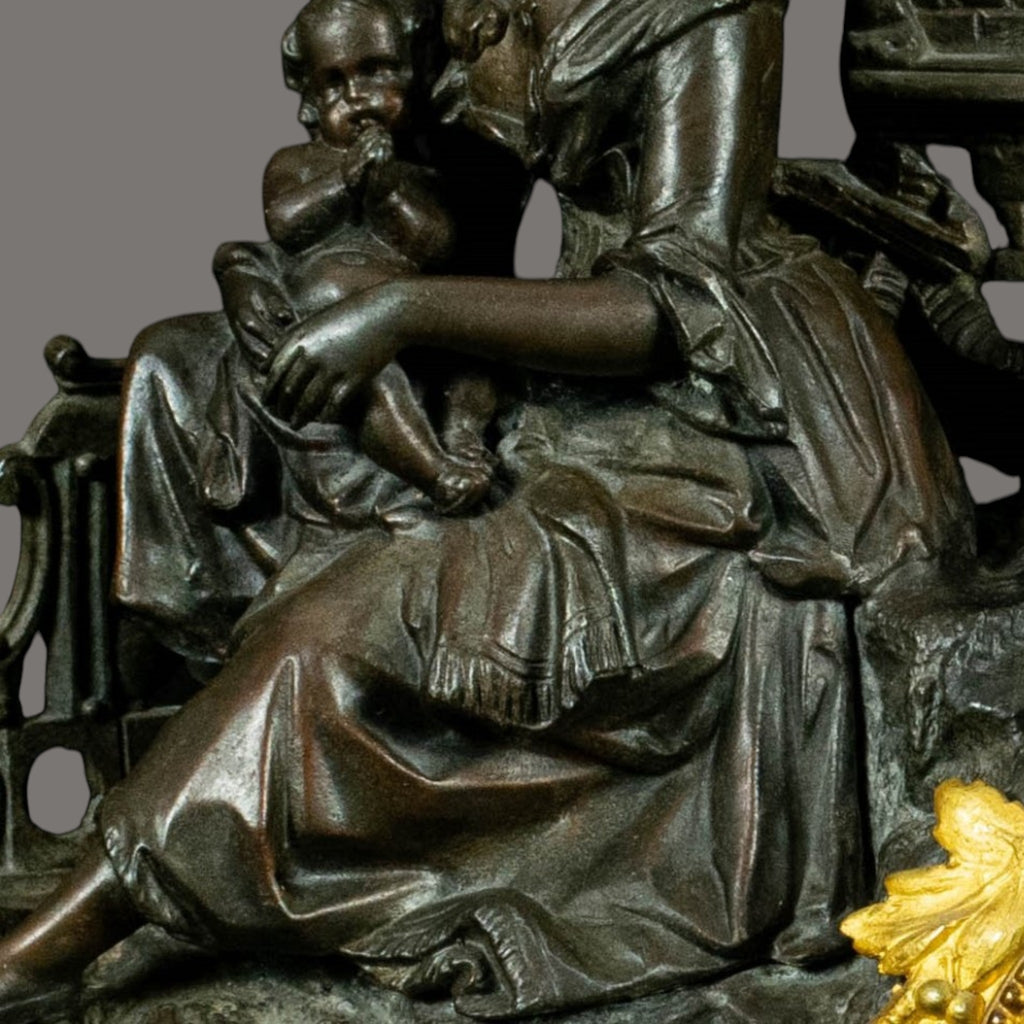 Antique Mantle Clock, 19th Century, French, Gilt Bronze – Mother & Child Figure