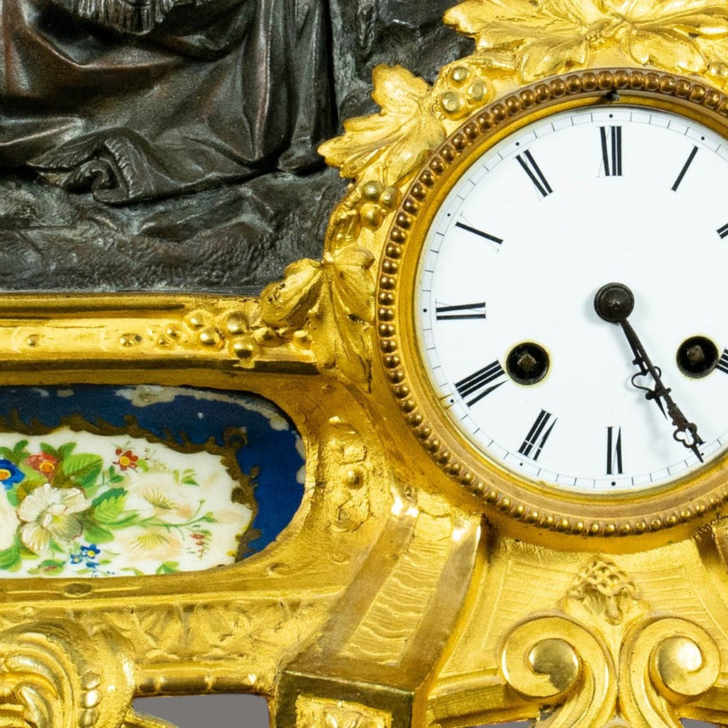 Antique Mantle Clock, 19th Century, French, Gilt Bronze – Mother & Child Figure