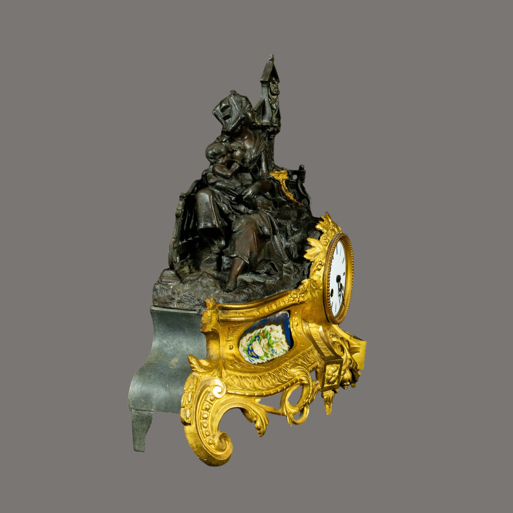 Antique Mantle Clock, 19th Century, French, Gilt Bronze – Mother & Child Figure
