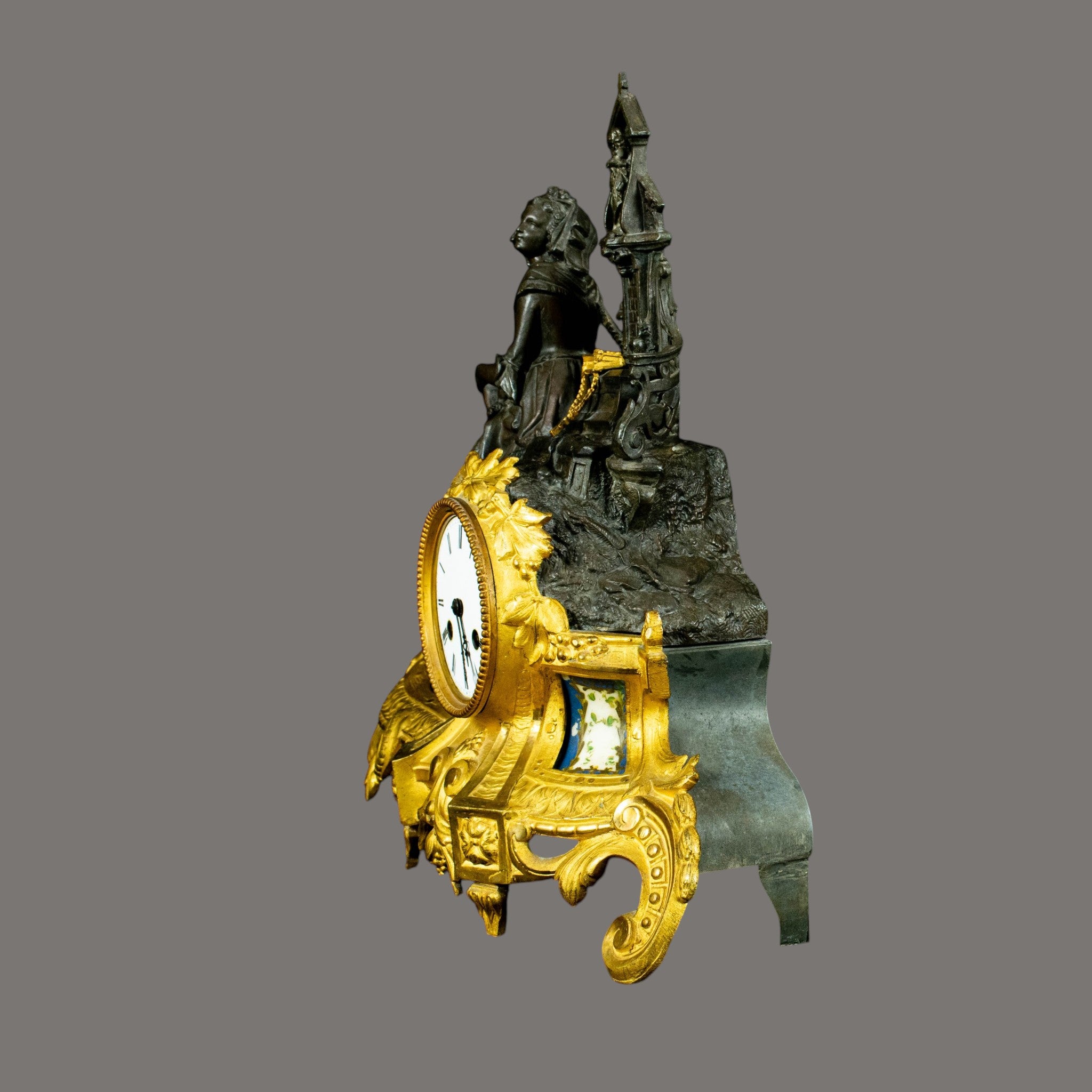 Antique Mantle Clock, 19th Century, French, Gilt Bronze – Mother & Child Figure