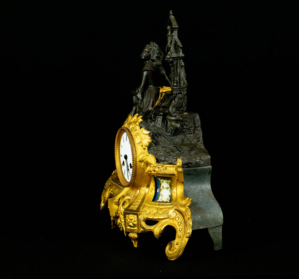 Antique Mantle Clock, 19th Century, French, Gilt Bronze – Mother & Child Figure