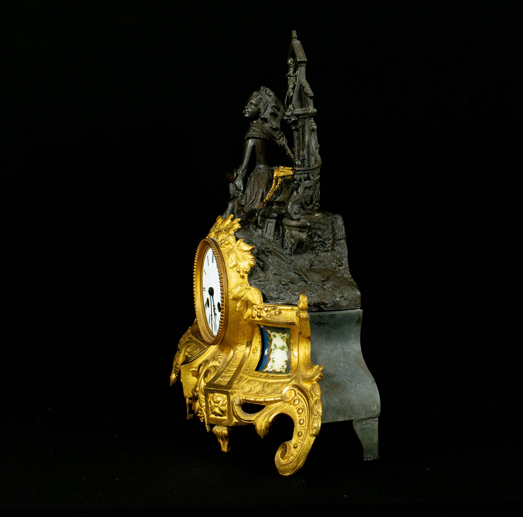 Antique Mantle Clock, 19th Century, French, Gilt Bronze – Mother & Child Figure