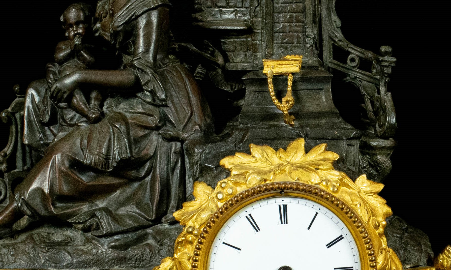 Antique Mantle Clock, 19th Century, French, Gilt Bronze – Mother & Child Figure