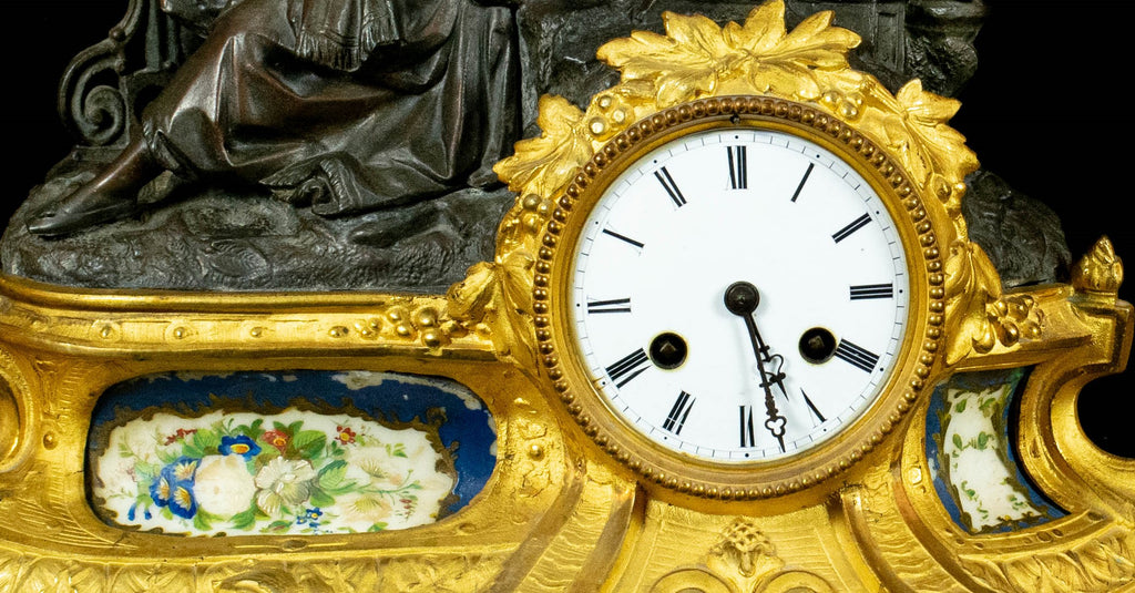 Antique Mantle Clock, 19th Century, French, Gilt Bronze – Mother & Child Figure