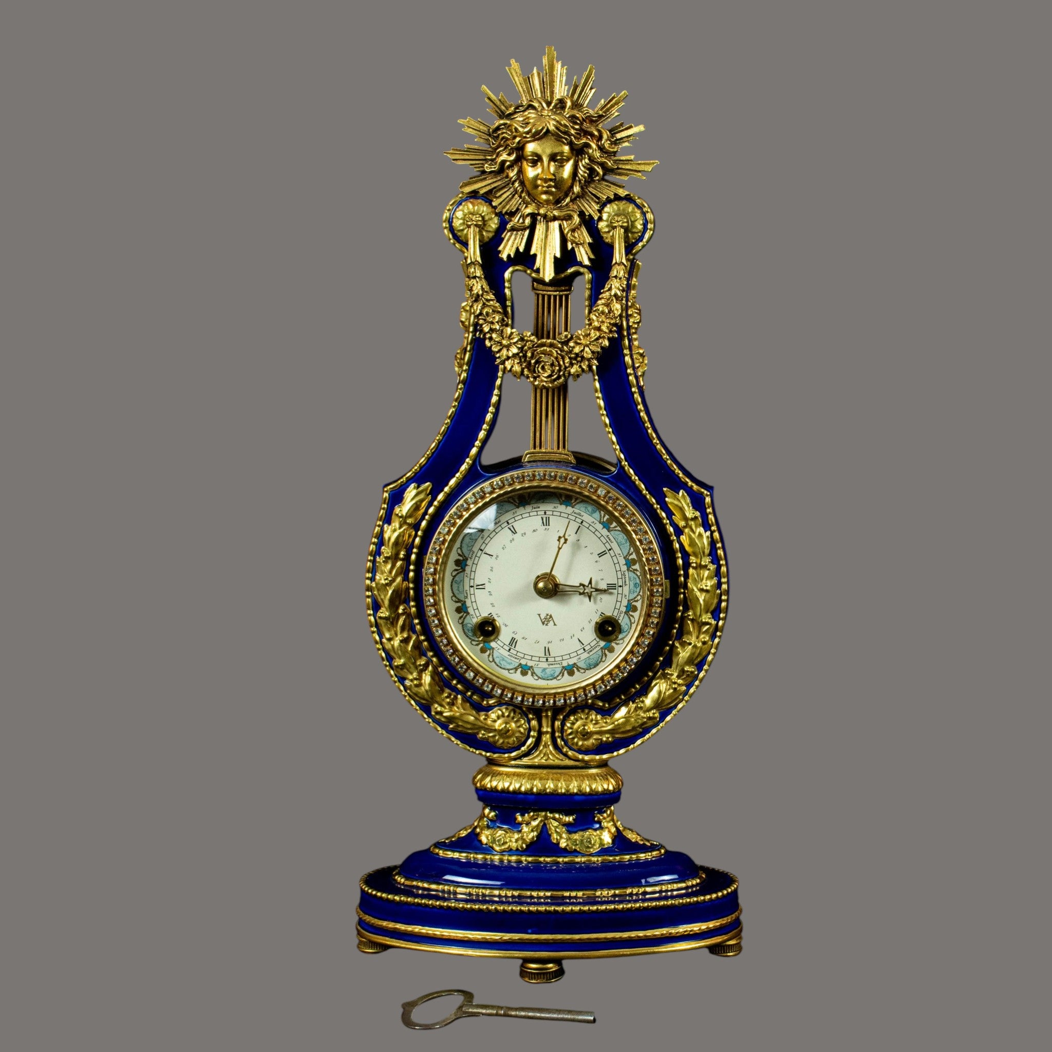 Mantle Clock, Marie Antoinette, Cobalt Blue Porcelain
