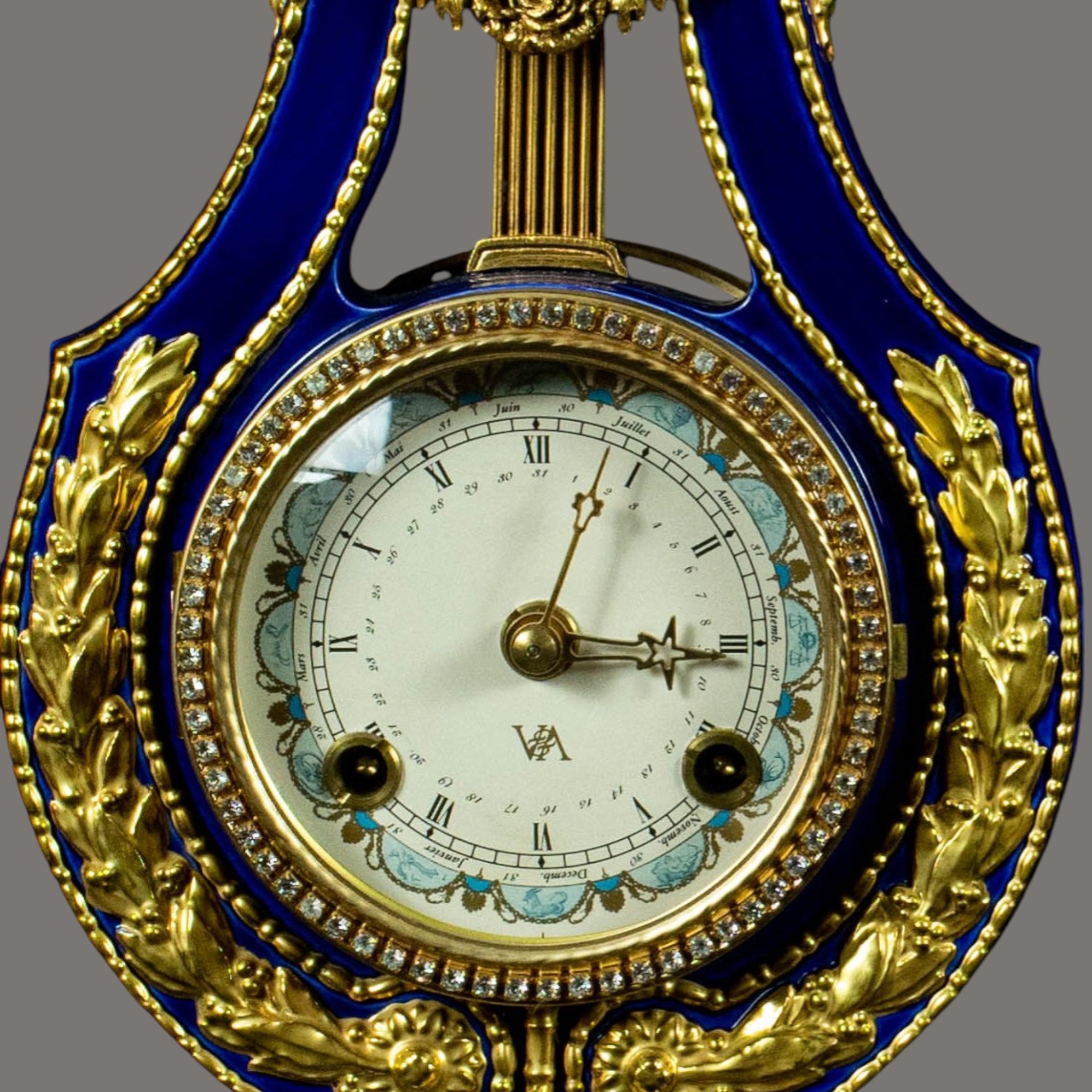 Mantle Clock, Marie Antoinette, Cobalt Blue Porcelain