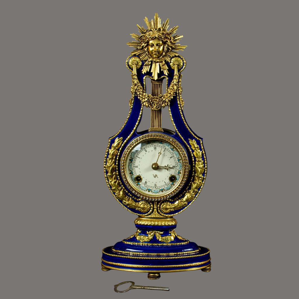 Mantle Clock, Marie Antoinette, Cobalt Blue Porcelain