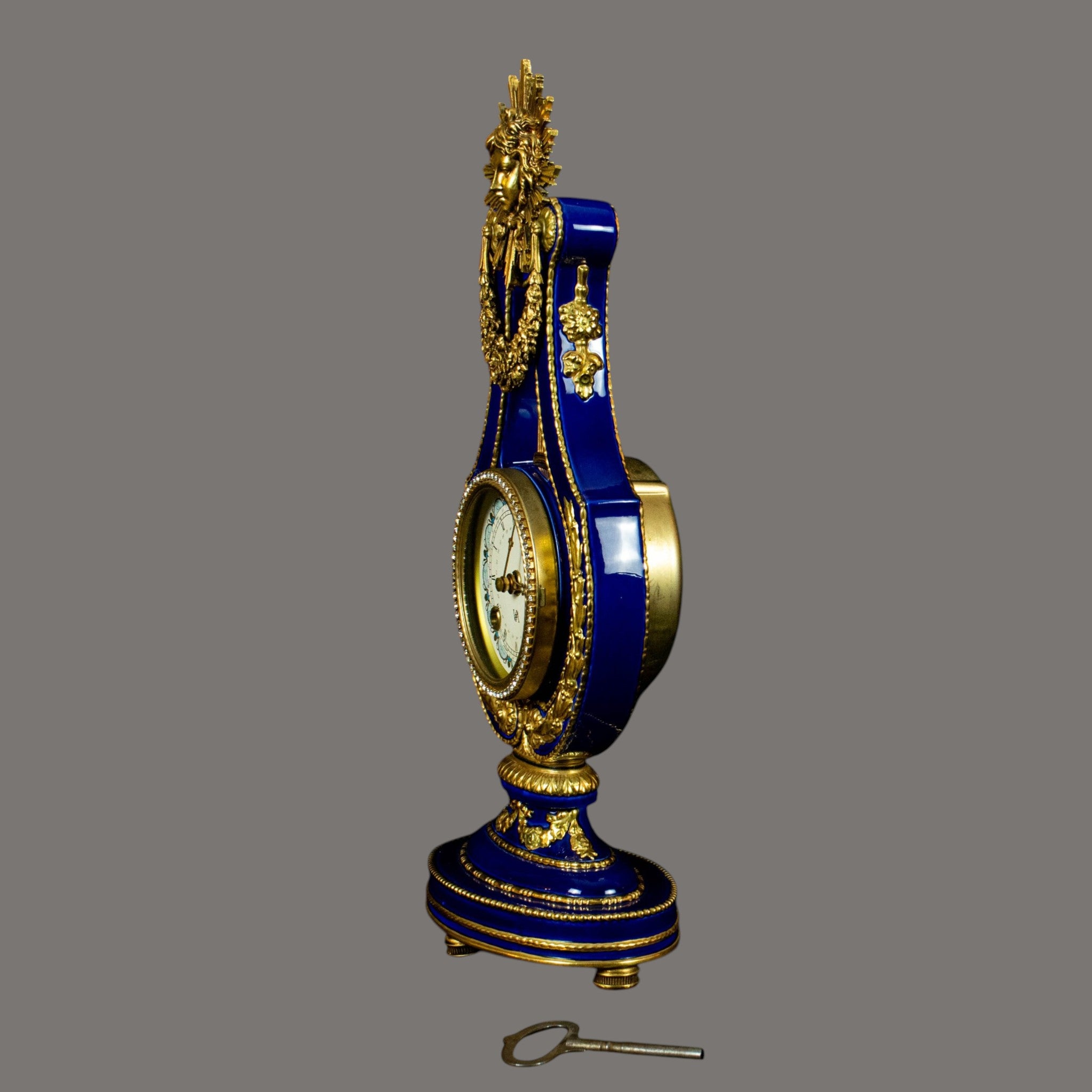 Mantle Clock, Marie Antoinette, Cobalt Blue Porcelain
