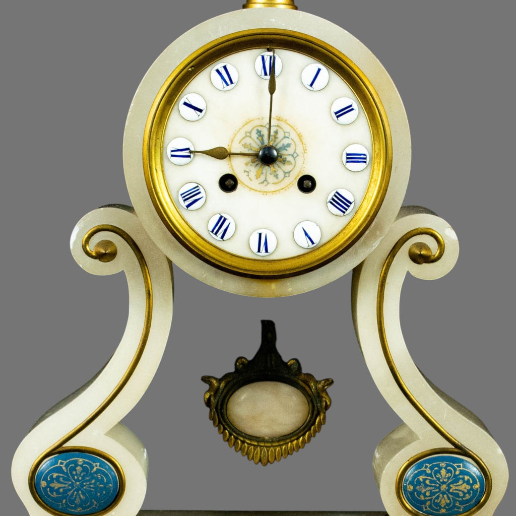 Mantle Clock, Alabaster, Garniture, 1870