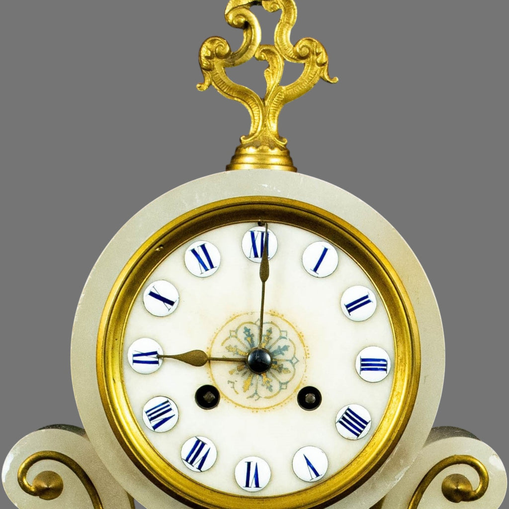 Mantle Clock, Alabaster, Garniture, 1870