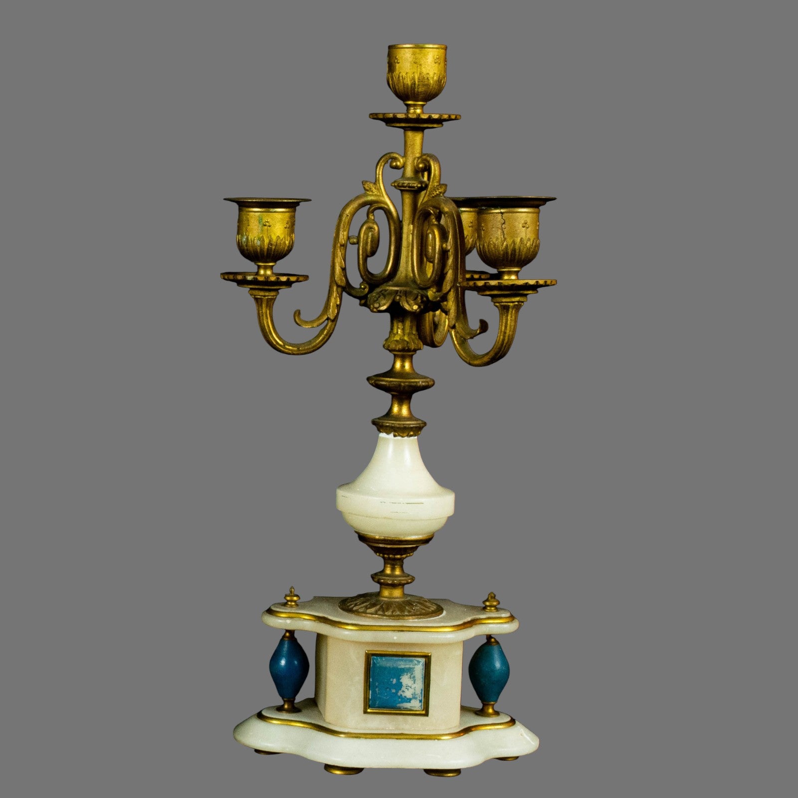 Mantle Clock, Alabaster, Garniture, 1870