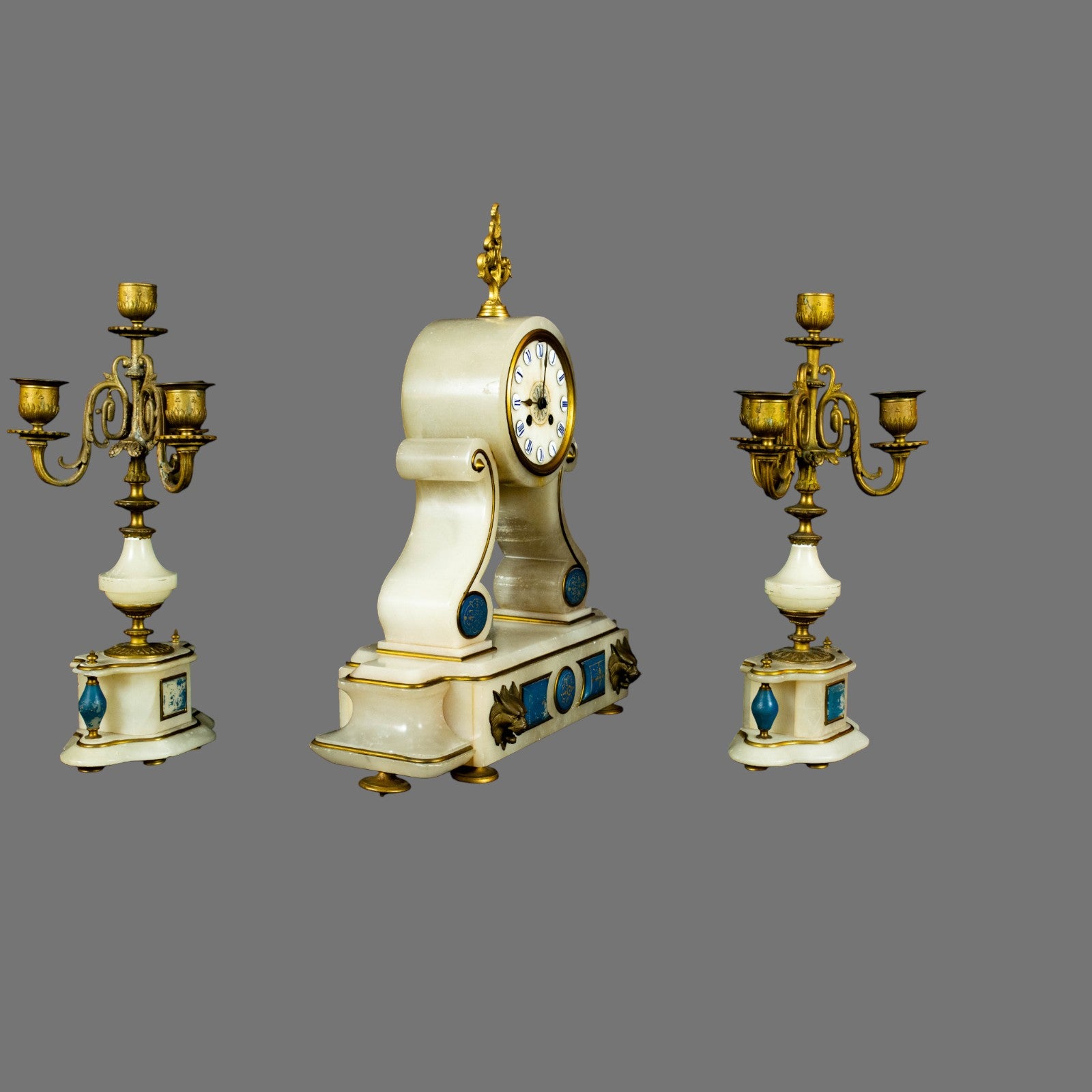 Mantle Clock, Alabaster, Garniture, 1870