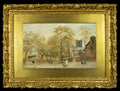Watercolour, Late 19th-Century, English Street Scene with Church, Gilt Frame, Glazed