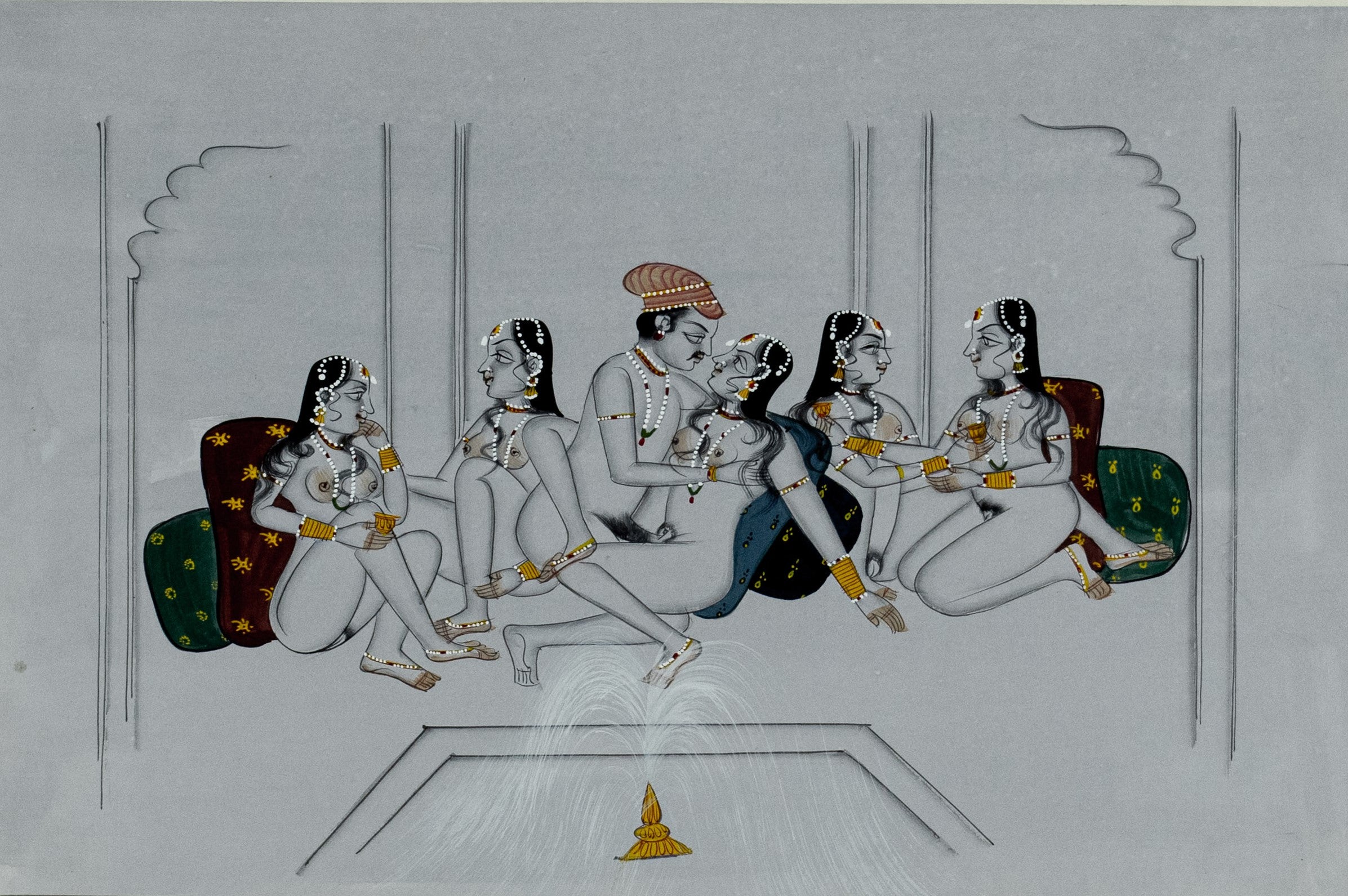 Erotic, Indian Miniature Painting,  paper, Kamasutra